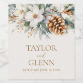 ウィンターパインツリーフラワーフローラ庭園の結婚式 ワインラベル (シングルラベル)