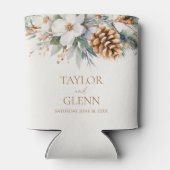 ウィンターパインツリーフラワーフローラ庭園の結婚式 缶クーラー (裏面)