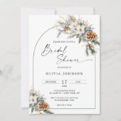ウィンターパインツリーホワイトフローラアーチブライダルシャワー 招待状 (正面)