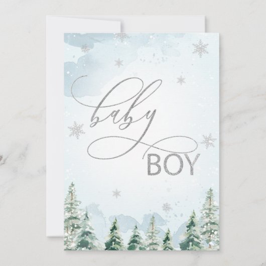 ウィンターパインツリー男の赤ちゃんベビーシャワー 招待状 (裏面)