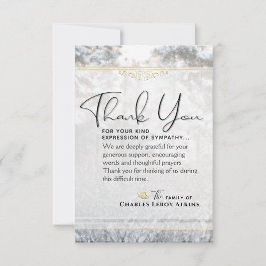 ウィンターパインツリー3.5x5悔やみや弔慰サンキューカード サンキューカード (正面)