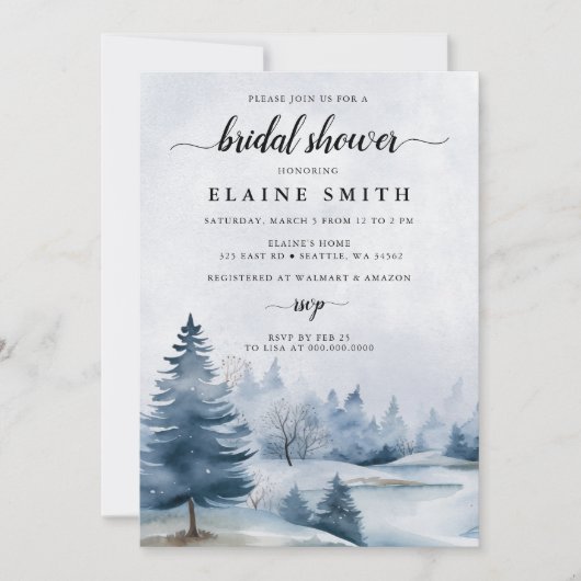 ウィンターパインフォレストスノーホリデーズブライダルシャワー 招待状 (正面)