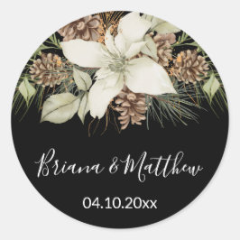 ウィンターパインブラック&ホワイト結婚ズ封筒用シール ラウンドシール