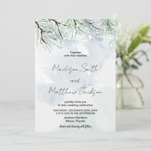 ウィンターパインホワイトスノー結婚式招待状 招待状 (スタンド正面)