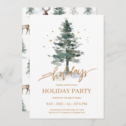 ウィンターパイン素朴ツリーホリデーパーティー招待状 シーズンカード (正面/裏面)