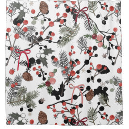 ウィンターパイン&ベリーバスルームカーテン シャワーカーテン