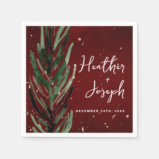 ウィンターパイン&金ゴールドクリスマスフェスティバル結婚ズ スタンダードカクテルナプキン (正面)