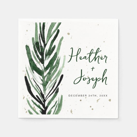 ウィンターパイン&金ゴールドクリスマスフェスティバル結婚ズ スタンダードカクテルナプキン (正面)