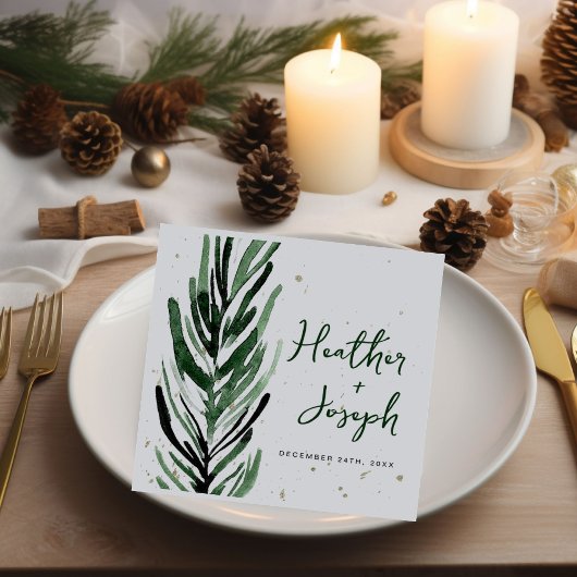 ウィンターパイン&金ゴールドクリスマスフェスティバル結婚ズ スタンダードカクテルナプキン