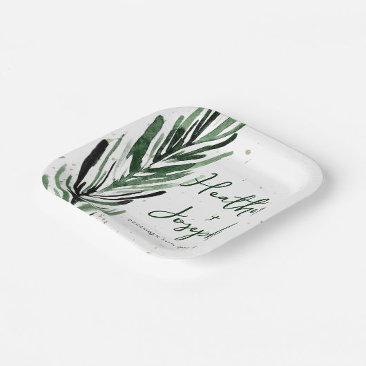 ウィンターパイン&金ゴールドクリスマスフェスティバル結婚ズ ペーパープレート (傾斜あり)