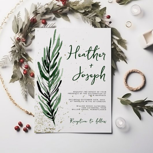 ウィンターパイン&金ゴールドクリスマスフェスティバル結婚ズ 招待状