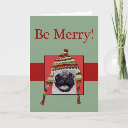 ウィンターパグ犬のクリスマスカード シーズンカード (正面)