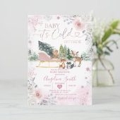 ウィンターパステルピンクスノーフレークスレイベビーシャワー 招待状 (スタンド正面)