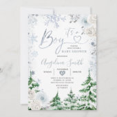 ウィンターパステルブルースノーフレークフローラベビーシャワー 招待状 (正面)