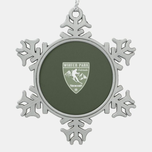 ウィンターパークコロラド スノーフレークピューターオーナメント (正面)