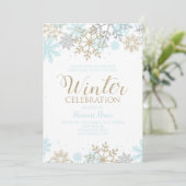 ウィンターパーティー ブルー ゴールド スノーフレーク 招待状 (スタンド正面)