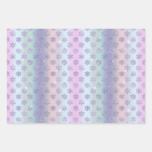 ウィンターパープルスノーフレークイラストレーション ラッピングペーパーシート (正面3)