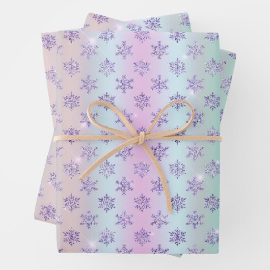 ウィンターパープルスノーフレークイラストレーション ラッピングペーパーシート (インサイチュ)