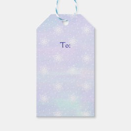 ウィンターパープルブルースカイホワイトスノーフレーク水玉模様 ギフトタグ