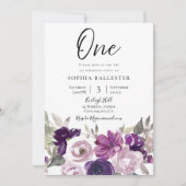 ウィンターパープルラベンダーフローラ1st誕生日パーティー 招待状 (正面)