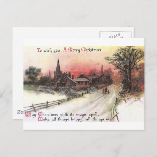 ウィンタービレッジアットサンセットヴィンテージクリスマス シーズンポストカード (正面/裏面)