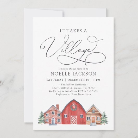 ウィンタービレッジクリスマスベビーシャワー招待状 招待状 (正面)
