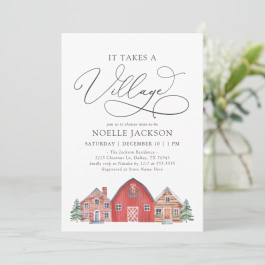 ウィンタービレッジクリスマスベビーシャワー招待状 招待状 (スタンド正面)