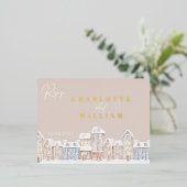 ウィンタービレッジタウンクリスマスホリデーRSVP 箔招待状ポストカード (立ち正面)