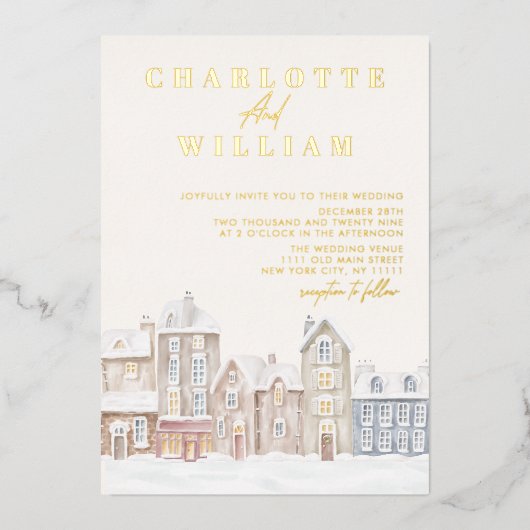 ウィンタービレッジタウンクリスマスホリデ結婚ーズ 箔招待状 (正面)