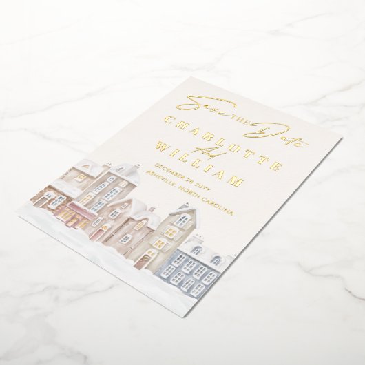 ウィンタービレッジタウンスノーホリデイザデイト 箔招待状 (回転した状態)