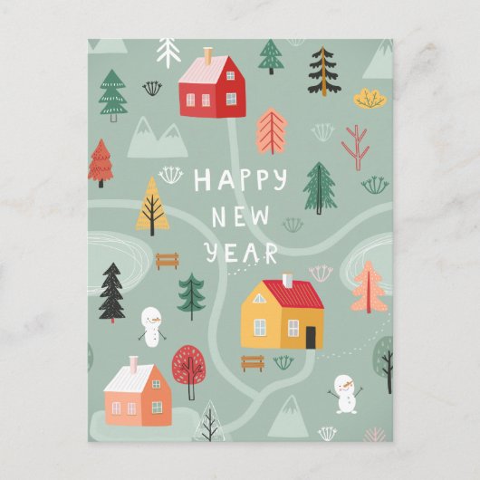 ウィンタービレッジニューイヤー – 快適なスタート シーズンポストカード (正面)