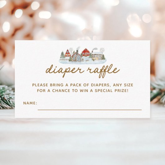 ウィンタービレッジベビーシャワーおむつラッフルチケット エンクロージャーカード