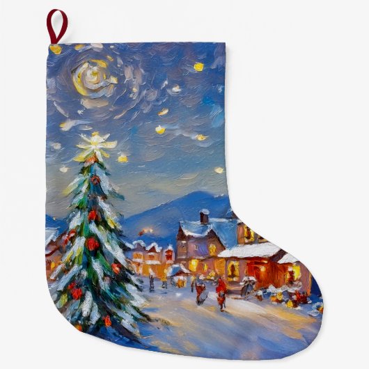 ウィンタービレッジホリデイ ラージクリスマスストッキング (正面)