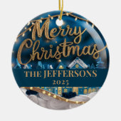 ウィンタービレッジメリークリスマスカスタムファミリー名 セラミックオーナメント (正面)