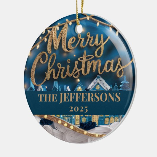 ウィンタービレッジメリークリスマスカスタムファミリー名 セラミックオーナメント (左)
