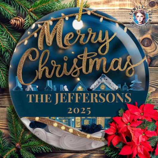 ウィンタービレッジメリークリスマスカスタムファミリー名 セラミックオーナメント