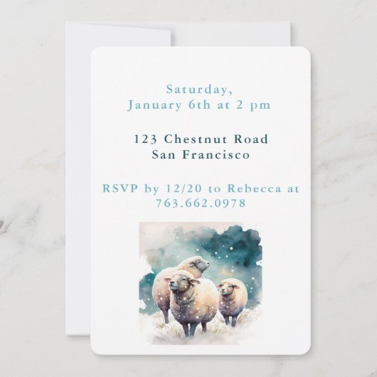 ウィンタービーブシープ – 誕生日招待状カード 招待状 (裏面)