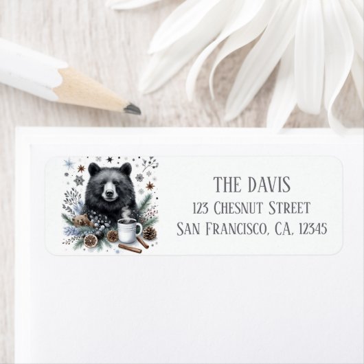 ウィンタービーブスウォーターカラーブラックベア差出人住所 ラベル (インサイチュ)
