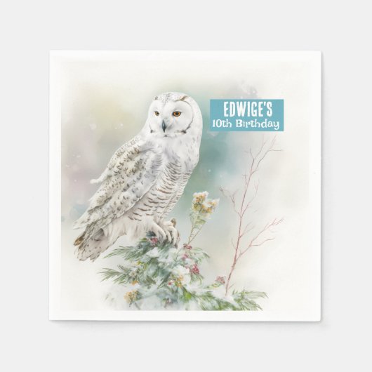 ウィンタービーブフクロウ – 誕生日パーティー – スタンダードカクテルナプキン (正面)