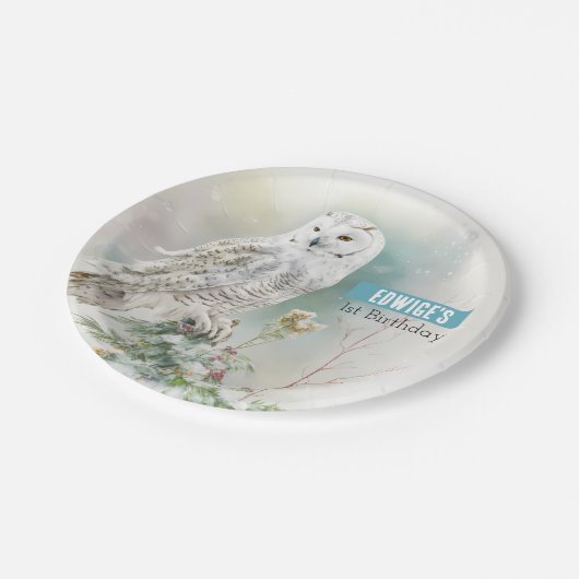 ウィンタービーブフクロウ – 誕生日パーティー – ペーパープレート (アングル)