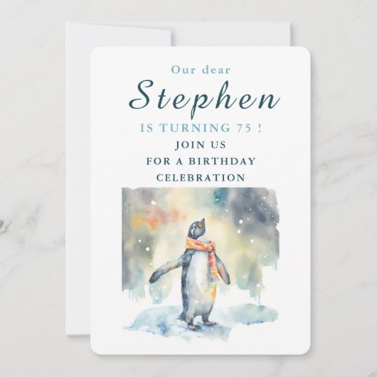 ウィンタービーブペンギン – 誕生日招待状カード 招待状 (正面)