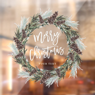 ウィンターピネコーンリースメリークリスマスホリデー ウィンドウサイン