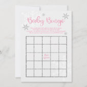 ウィンターピンクとシルバーのスノーフレークベビービンゴ 招待状 (正面)