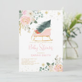 ウィンターピンクと金ゴールドそり赤ちゃんシャワー 招待状 (スタンド正面)