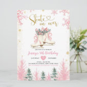 ウィンターピンクと金ゴールドガールアイススケートで滑る誕生日 招待状 (スタンド正面)