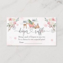 ウィンターピンクのウッドランド動物の女の子おむつラッフル エンクロージャーカード