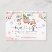 ウィンターピンクのウッドランド動物の女の子おむつラッフル エンクロージャーカード (正面)