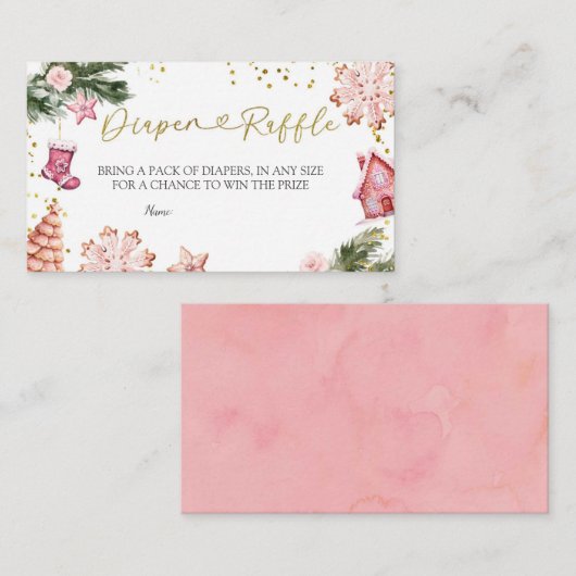 ウィンターピンクのクッキー赤ちゃんシャワーおむつラッフル エンクロージャーカード (正面/裏面)
