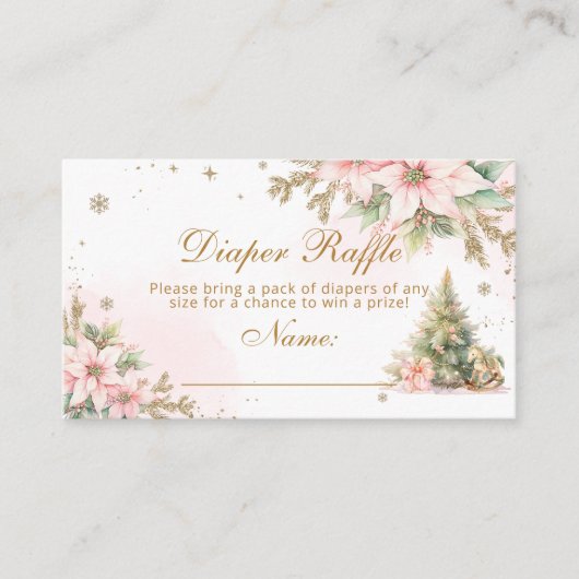 ウィンターピンクのクリスマスツリーおむつラッフルチケット エンクロージャーカード (正面)