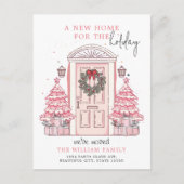 ウィンターピンクのクリスマスドア新しいホームムービング シーズンポストカード (正面)